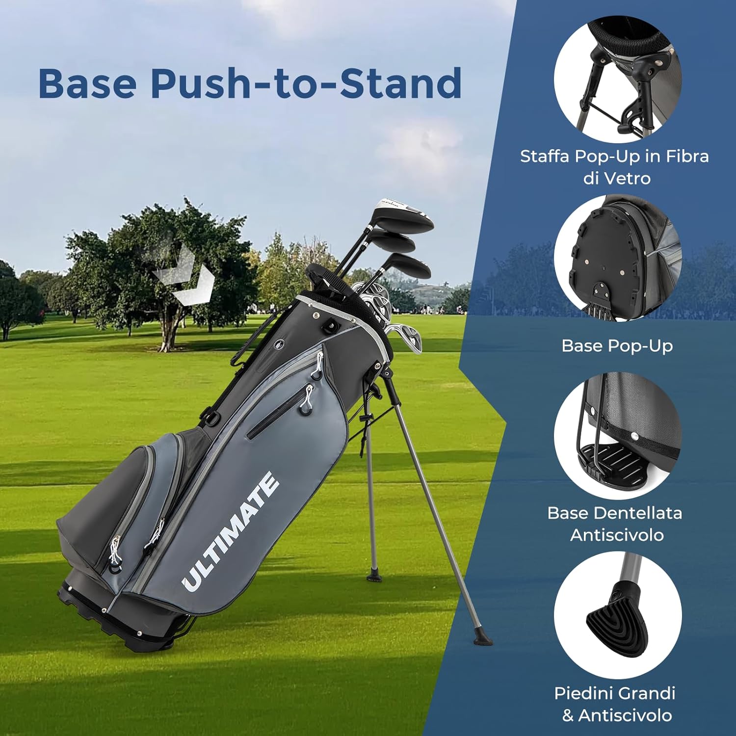 Set Completo di Mazze da Golf per Mancini da Uomo, Borsa Portatile con Supporto e Cappuccio Antipioggia, Include Driver 1 da 460CC, Fairway 3, Ibrido 4, Ferri 6, 7, 8, 9, P e Putter (Grigio)