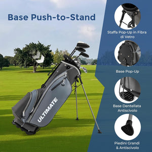 Set Completo di Mazze da Golf per Mancini da Uomo, Borsa Portatile con Supporto e Cappuccio Antipioggia, Include Driver 1 da 460CC, Fairway 3, Ibrido 4, Ferri 6, 7, 8, 9, P e Putter (Grigio)
