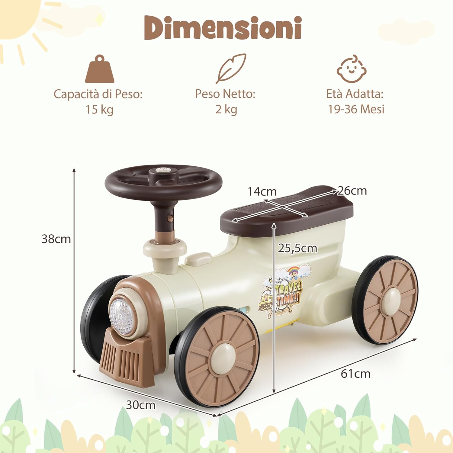 Auto a Spinta per Bambini, macchina cavalcabile con Suono e Spazio di Archiviazione, Auto Scorrevole a Piedi con Volante per Bambini 19-36 Mesi (Beige)