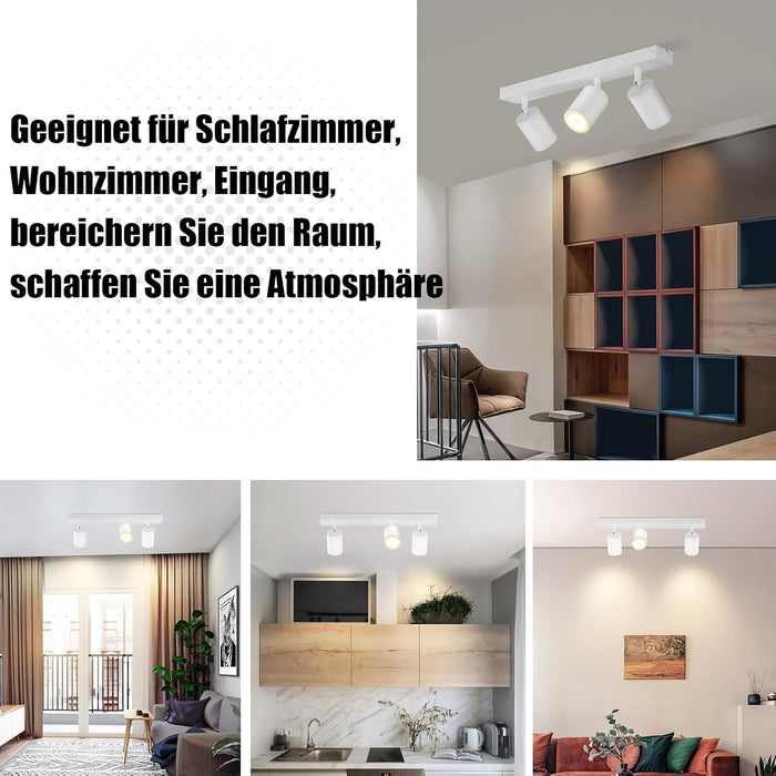 ZMH Faretto da soffitto bianchi 3 luci GU10 girevoli 350° moderni industriali anche parete per ingresso soggiorno max25W