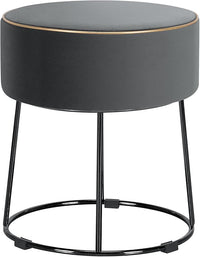 Pouf Rotondo Poggiapiedi 41cm, Sgabello Moderno da Trucco con Base in Metallo, Sedile Imbottito Spesso e Piedini Antiscivolo per Toeletta, Comodino e Divano (Grigio)