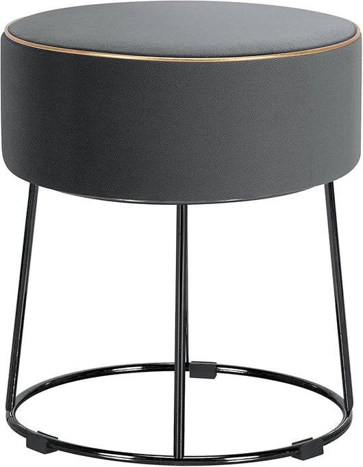 Pouf Rotondo Poggiapiedi 41cm, Sgabello Moderno da Trucco con Base in Metallo, Sedile Imbottito Spesso e Piedini Antiscivolo per Toeletta, Comodino e Divano (Grigio)