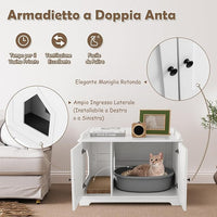 Mobile per Lettiera per Gatti, Casetta per Gatti con Tiragraffi, Divisorio Regolabile, Ante e Ingresso Laterale, Mobiletto Versatile e Moderno per Salotto, 75 x 51 x 53 cm, Bianco