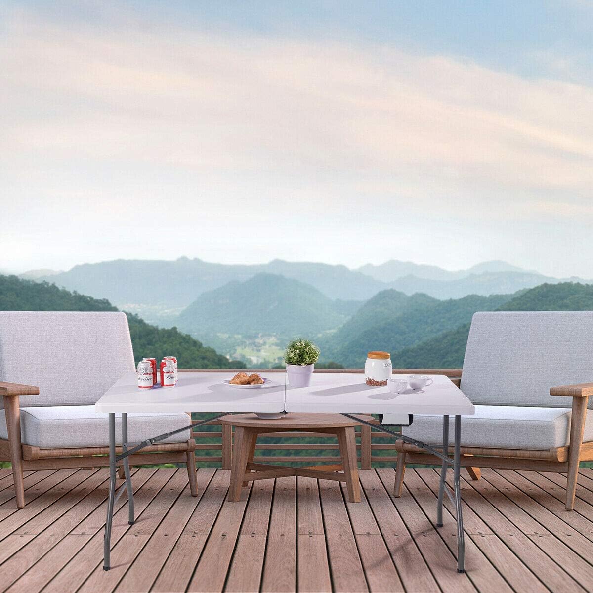 Tavolo Pieghevole da Campeggio con Maniglia, Tavolo da Pranzo Inerno e Esterno Portatile, Salvaspazio, 153 x 74 x 74 cm, Capacit¨¤ 150 kg, per Giardino Picnic (Modello 2)