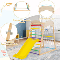 Set Arrampicata 4 in 1, Parco Giochi Interno in Legno con Sbarre Rete da Arrampicata e Scala da Arrampicata, per Bambini 1 Anno+ (colorato)