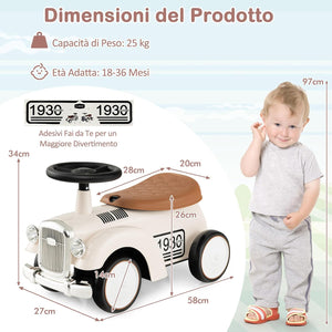 Macchinina Cavalcabile a Spinta per Bambini, Macchinina Giocattolo con Spazio di Archiviazione Ruote e Adesivi, Regalo per Bambini 18-36 Mesi (Bianco)