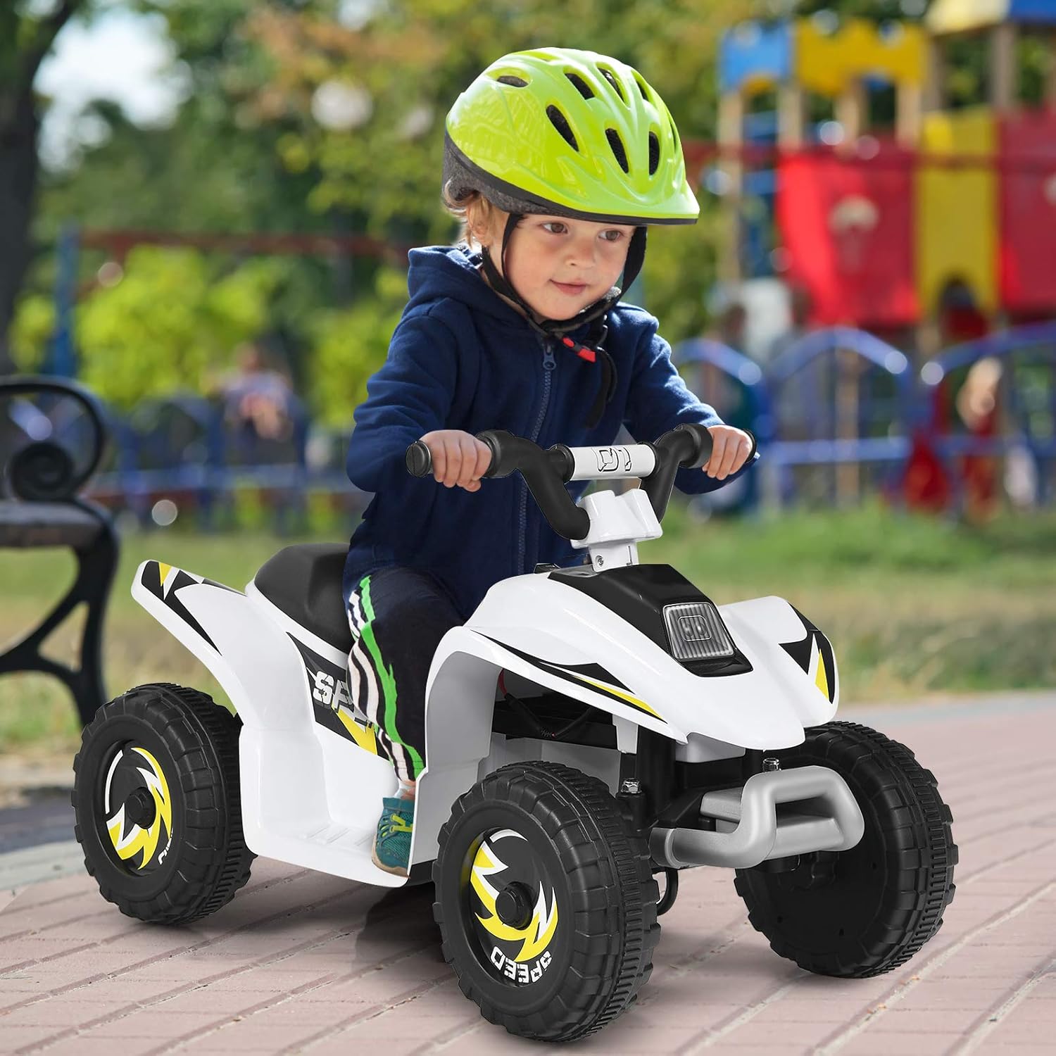 6V Quad Elettrico per Bambini con Batteria, Mini Quad con Funzione Avanti/Indietro, Velocità Massima 4,6 km/h (Bianco)