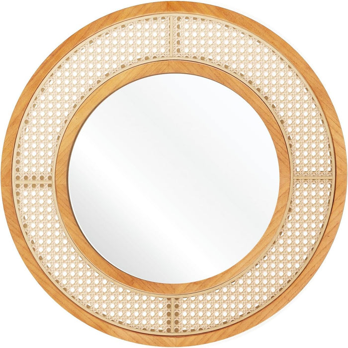 Specchio da Parete Rotondo 40 cm, Specchio con Cornice in Rattan con Vetro in Alluminio, Gancio Metallico, Specchio Decorativo per Soggiorno Camera da Letto Ingresso (Rotondo 40 cm)