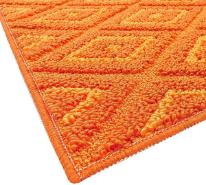 Tappeto Casa Cucina Rombi 3D 50X290 Cm Bordato Moderno Assorbente Antiscivolo Arancione