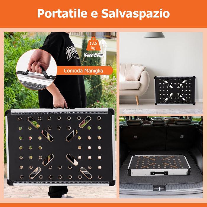Banco da Lavoro Pieghevole, Tavolo da Lavoro Portatile con 2 Morsetti Rapidi e 4 Clamp Dogs, Telaio in Alluminio e Metallo, Capacità di Carico 454 KG (Modello 3)