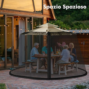 Zanzariera per Ombrellone da Esterno, Zanzariera Regolabile da Patio con 2 Porte a Doppia Cerniera, Rete per Copertura Ombrellone, 12,5 x 2,3 m