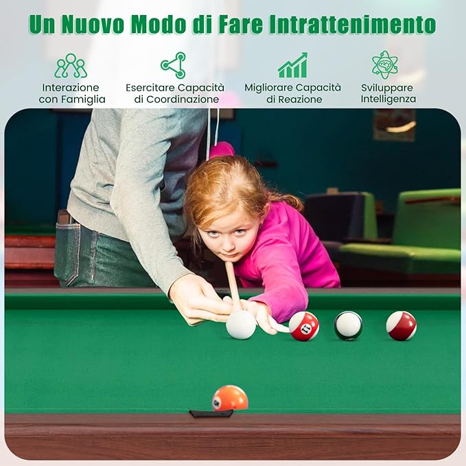 Tavolo da Biliardo, Tavolo da Gioco Biliardo in Legno con Set di Palline 2 Steccette 2 Gessi Triangolo Spazzola, Mini Tavolo da Biliardo per Sala Giochi bar Palestra, 122x61x76 cm