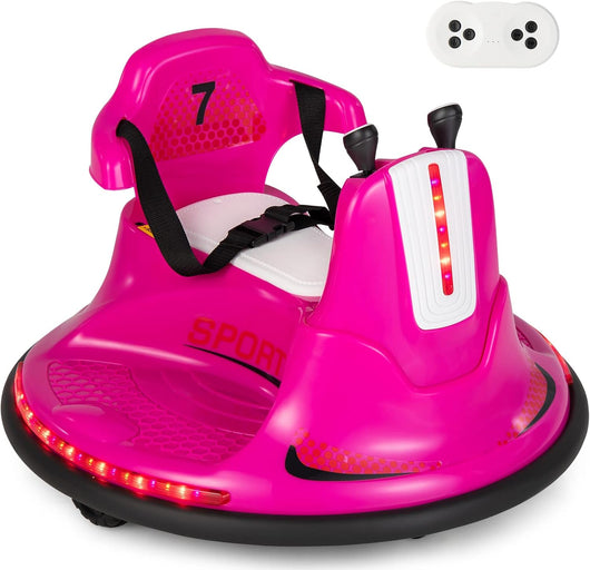 6V Autoscontro Elettrico per Bambini, Veicolo Elettrico con Telecomando, Girevole a 360°, Luci LED Colorate e Cintura di Sicurezza Regolabile, 37-95 Mesi (Rosa)
