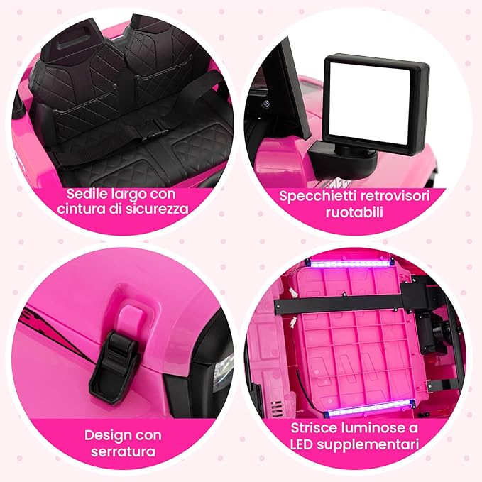 24V Auto per Bambini con Telecomando, Macchina Elettrica con 2 Posti musica Bluetooth luci, 2 Velocità Regolabile, Regalo per Bambini 3-8 Anni (Rosa)