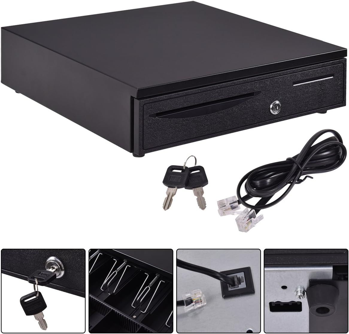 Cassetto Portasoldi, Cassetto Porta contanti, Cassetto per Registratore di Cassa, 5 scomparti per Monete e 5 scomparti per Banconote, 40,5x42x10cm