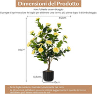 Albero di Camelia Artificiale da 95 cm, Pianta Artificiale con Fiori Finti in Vaso di Cemento, Decorazione per Casa e Ufficio (Giallo)