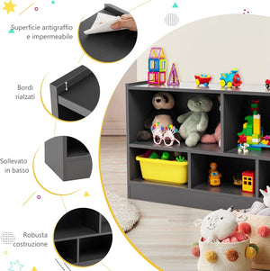 Libreria per Bambini e Organizer Giocattoli, Scaffale di Legno Con 5 Scompartimenti, Per Stanza dei Giochi Camera Dei Bambini Angolo di Lettura Classe Scuola Materna (Grigio)