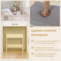 Toeletta da Trucco con 10 Luci, Set Tavolo e Sgabello da Trucco con Stazione di Ricarica, 3 Colori di Luce, 3 Cassetti, 2 Armadietti, Consolle Toeletta per Soggiorno Camera da Letto (Bianco)