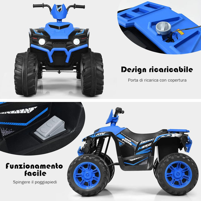 12 V Quad Elettrico per Bambini, Auto Elettrica Cavalcabile con Luci LED e Musica, Velocità Fino a 5km/h, per Bambini 3-7 Anni (Blu)