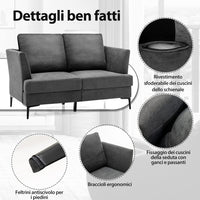 Divano Imbottito a 2 Posti, Divano Moderno con Cuscini e Braccioli, Gambe in Acciaio, Sofa per Soggiorno Appartamento Ufficio, 141x80x72cm