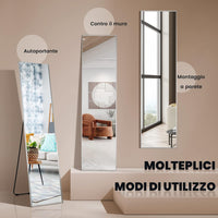 Specchio da Parete Lungo, Specchio da Terra Appendere con Cornice in Lega di Alluminio e Ganci, Per Camera da Letto e Soggiorno, 160 x 40 cm (Argento)