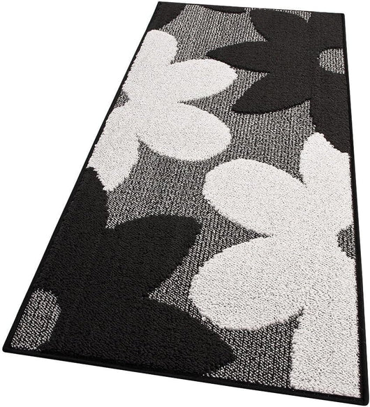 Tappeto Cucina 3D Fiore 57x40 cm Tridimensionale Morbido Moderno Passatoia Antiscivolo Nero