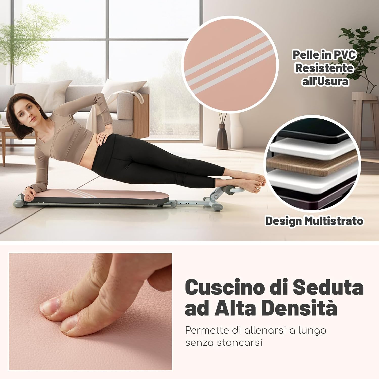 Panca per Addominali Multifunzionale, Panca da Allenamento Pieghevole con 3 Angoli Regolabili e Lunghezza Regolabile, Attrezzatura Fitness per Palestra Domestica, Portata 150 kg