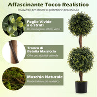 Set di 2 Alberi Artificiali con Tronco Solido da 90 cm, Muschio Naturale e Vaso Stabile Riempito di Cemento, Arbusto Finto Protetto dal Sole per Decorazione Interna ed Esterna