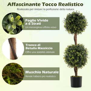 Set di 2 Alberi Artificiali con Tronco Solido da 90 cm, Muschio Naturale e Vaso Stabile Riempito di Cemento, Arbusto Finto Protetto dal Sole per Decorazione Interna ed Esterna