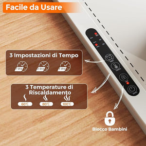 Vassoio Riscaldante Elettrico, Tappetino Riscaldante in Silicone Portatile, con Temperatura Regolabile Timer e Blocco per Bambini, per Buffet, Feste e Cucina (60 x 44 cm,Bianco)