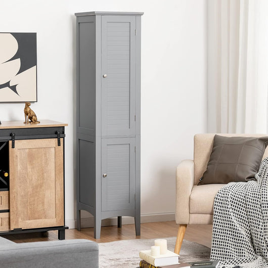 Mobile da Bagno Alto con 2 Ante, Armadio da Terra con 5 Vani, Mobile Colonna per Bagno Cucina Soggiorno, 37 x 37 x 160 cm (Grigio)