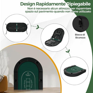 Tavolo da Poker Pieghevole 182 cm per 8 Giocatori, Tavolo da Gioco Ovalo con Supporti per Bicchieri, Rivestimenti Imbottiti, per Blackjack, Texas Hold’em, Giochi da Casinò (Verde)