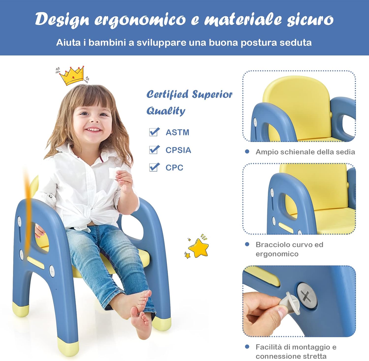 Set Tavolo e Sedia per Bambini con Forma di Dinosauro, Set Scrivania Attività Artistiche e Studio per Bambini, Ideale per Bambini 1-5 Anni, Blu