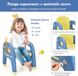 Set Tavolo e Sedia per Bambini con Forma di Dinosauro, Set Scrivania Attività Artistiche e Studio per Bambini, Ideale per Bambini 1-5 Anni, Blu