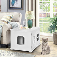 Casetta per Gatti, Casetta-comodino per Gatti con Doppie Porte e Finestre, Casetta Decorativa Ventilata per Domestici, 81 x 53 x 49 cm (Bianco)