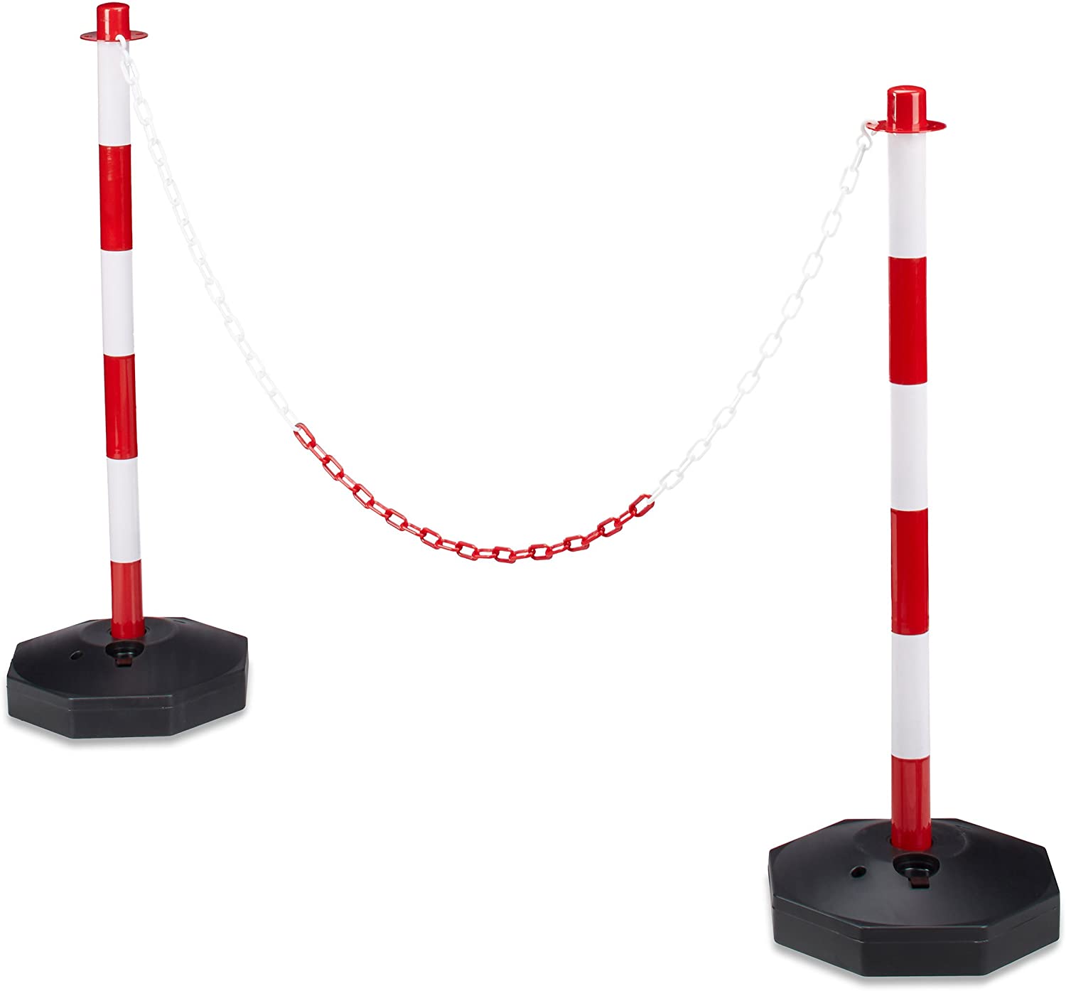 Set di 2 barriere di parcheggio bianche e rosse e paletti per barriere di parcheggio 13_0002310_2