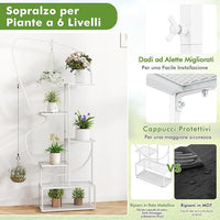 Scaffale Porta Piante a 6 Livelli, Scaffale per Vasi a Forma di Farfalla con 12 Ripiani in Rete Metallica e 4 Ganci, Mensola a Scala per Piante da Interno e Esterno (Bianco)