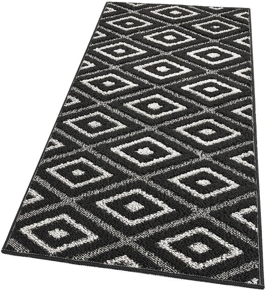 Tappeto Casa Cucina Rombi 3D 50X290 Cm Bordato Moderno Assorbente Antiscivolo Nero