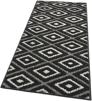 Tappeto Casa Cucina Rombi 3D 50X145 Cm Bordato Moderno Assorbente Antiscivolo Nero