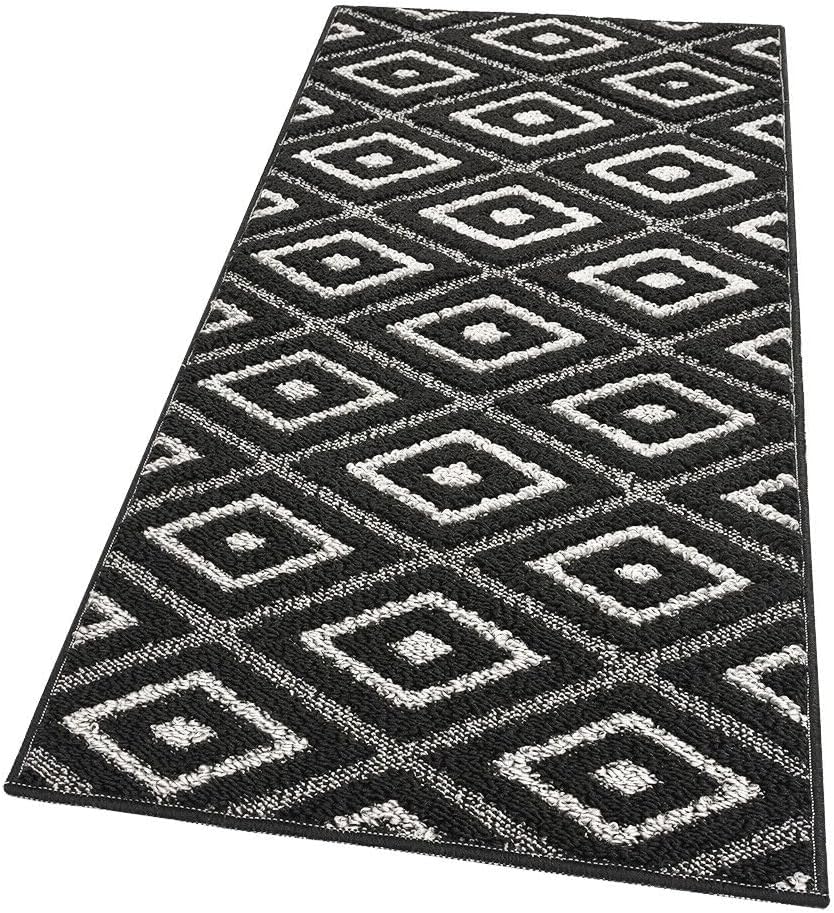 Tappeto Casa Cucina Rombi 3D 50X145 Cm Bordato Moderno Assorbente Antiscivolo Nero