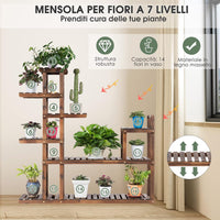 Porta Piante da Interno ed Esterno, Scaffale per Piante a Scala in Legno, Porta Vasi e Fiori da Balcone, Giardino e Salotto (MODELLO 6)
