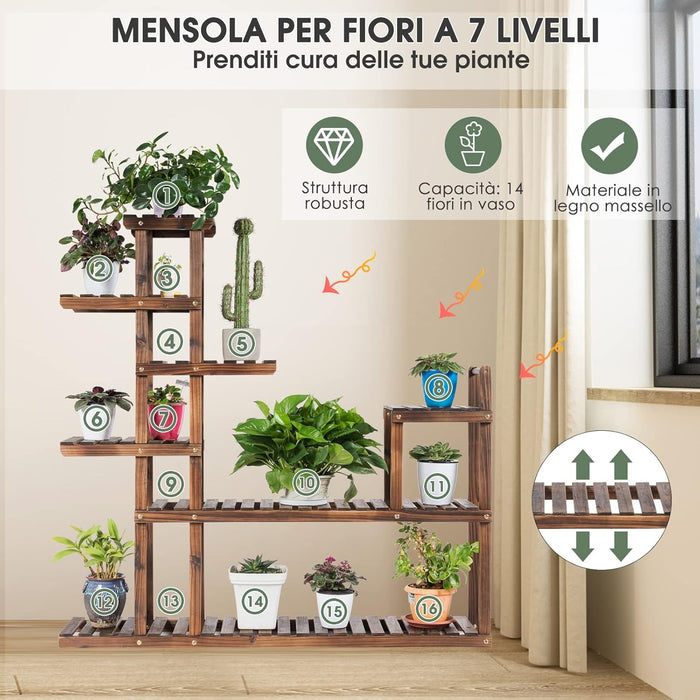 Porta Piante da Interno ed Esterno, Scaffale per Piante a Scala in Legno, Porta Vasi e Fiori da Balcone, Giardino e Salotto (MODELLO 6)