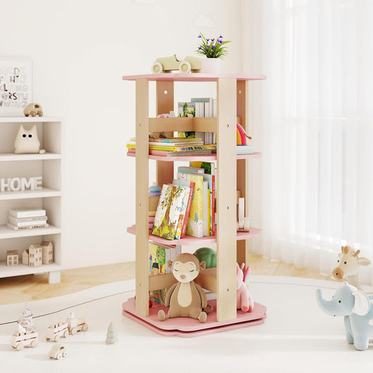 Libreria Girevole per Bambini, Scaffale per Libri in Legno a 3 Livelli con 12 Scomparti, Libreria Angolare e Salvaspazio per Camera da Letto, Studio e Soggiorno, 48 x 48 x 95,5 cm