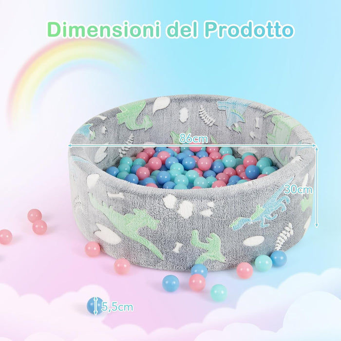 86 x 30 cm/200 Palline ∅5,5 cm Piscina di Palline Colorate per Bambini Luminosi nel Buio, Vaso con Palline in Schiuma Morbido e Lavabile in Lavatrice, Piscinatta da Gioco