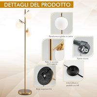 Lampada da Terra a 3 Globi, Lampada a Stelo Moderna con Comodo Interruttore a Pedale, 3 Basi per Lampadine e Robusto Palo in Metallo, Ideale per Salotto, Camera da Letto e Studio