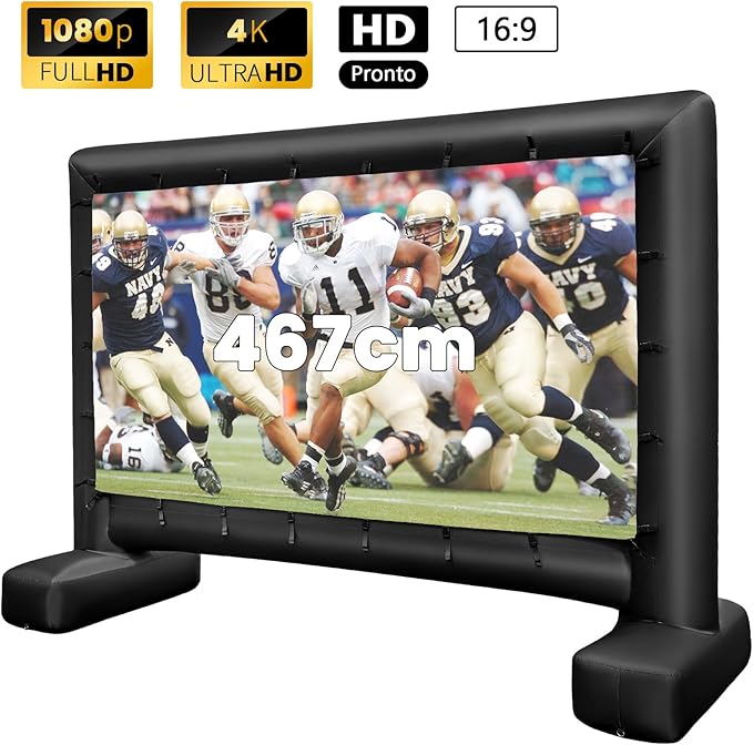 Schermo Proiettore Gonfiabile 16:9, Schermo Gonfiabile per Esterni con Soffiatore, Schermi di Proiezione con Borsa per Trasporto e Picchetti, 317x179 CM (Modello 2)