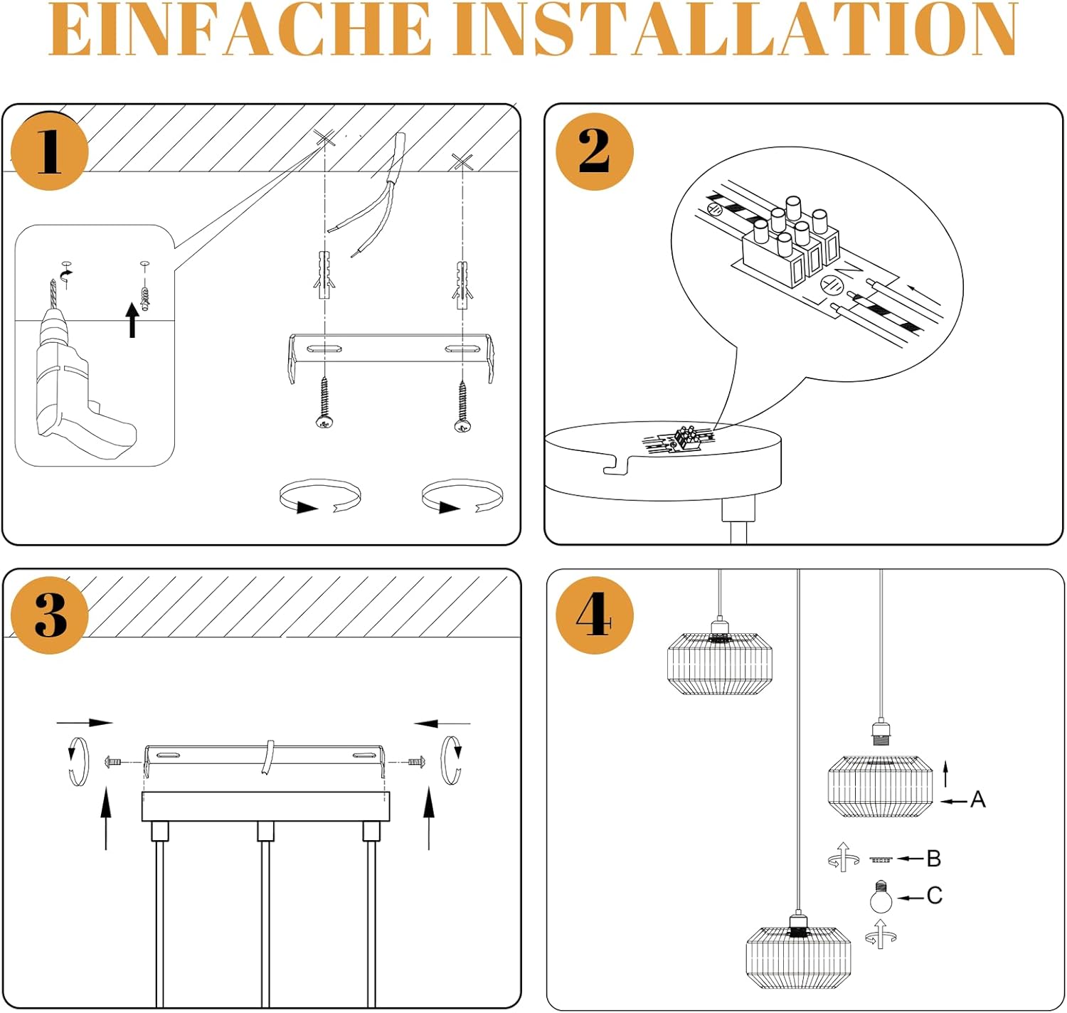 Lampada a sospensione ZMH vintage a 3 luci E27 (lampadina non inclusa)