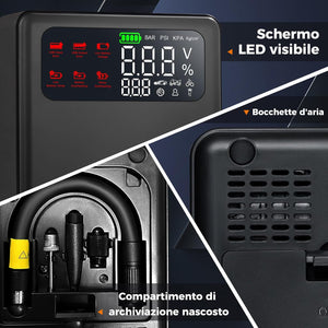 Avviatore di Emergenza con Compressore Aria, 2000A Avviatore di Batteria per Auto 12V con Gonfiatore Digitale da 150 PSI, 13000 mAh, Batteria al Litio Portatile con Schermo LED