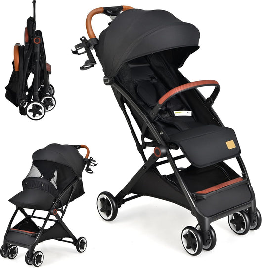 Passeggino Leggero per Bambini, Carrozzina con Schienale Regolabile, Passeggino Pieghevole con Ruote Universali, Sacco a fondo,per Bambini 0-36 Mesi, Portata 15 kg(Nero)