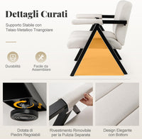 Poltrona da Salotto, Sedia Ergonomica con Struttura in Metallo, Braccioli e 4 Piedini Regolabili, Sofa Imbottita Relax Moderna per Soggiorno e Camera da Letto, Portata 150 kg (Bianco)